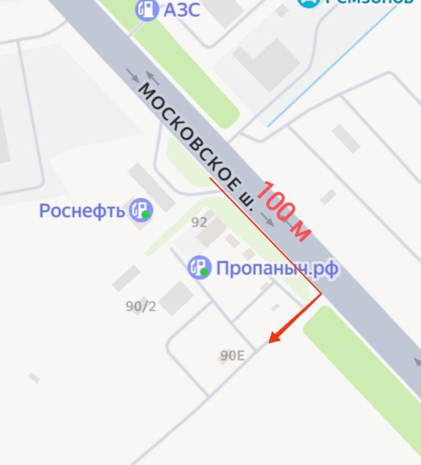 Схема заезда с Московского шоссе на территорию Московское 92